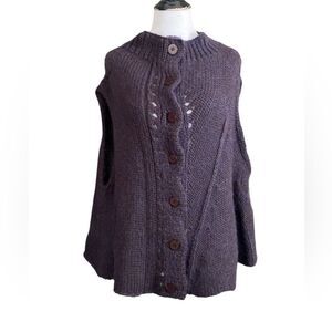 Lilith Brown purple Blue Mohair Alpaca Blend Sleeveless Poncho Knit Cardigan Ves